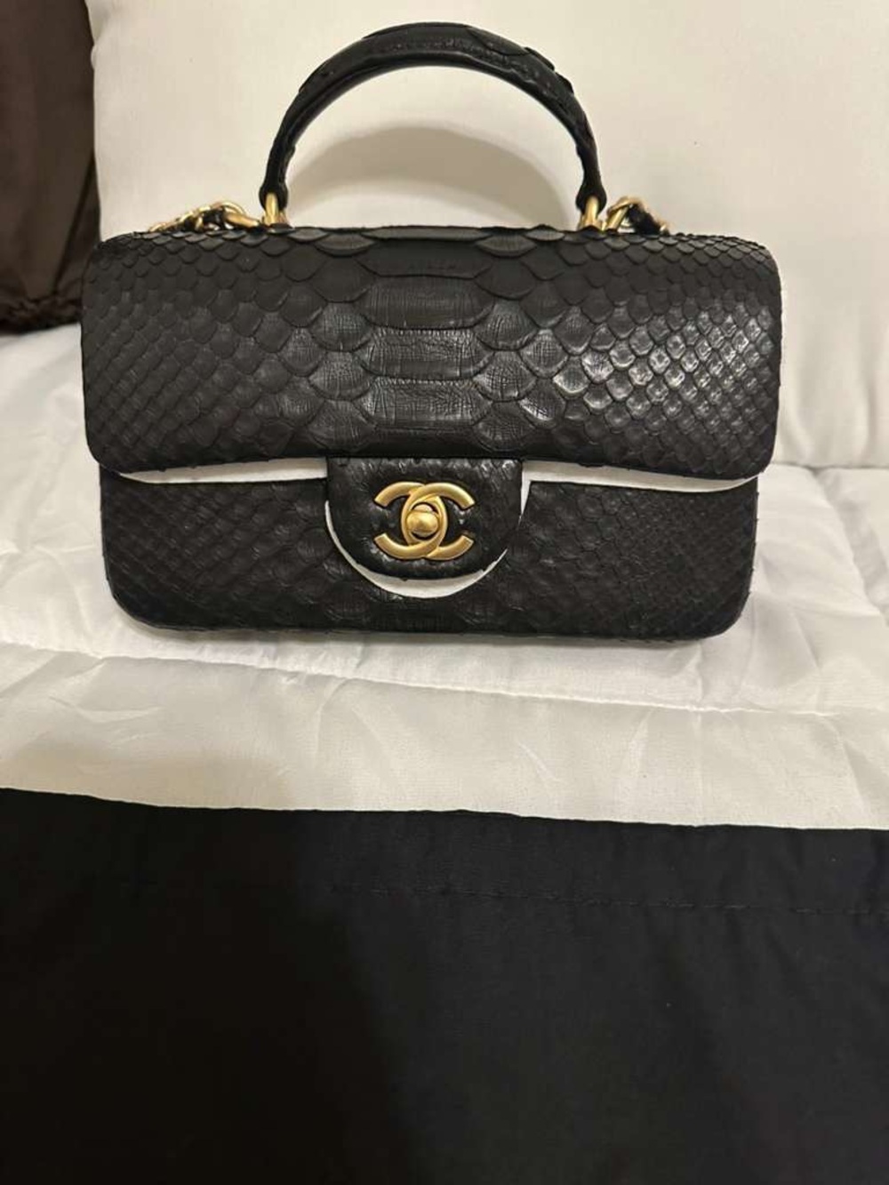 Genuine Python Coco Handle Small Flap Black GHW mini - Picture 4 of 5